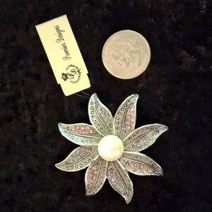 Premier Designs (Fantasia) Silver and Pink Floral Brooch